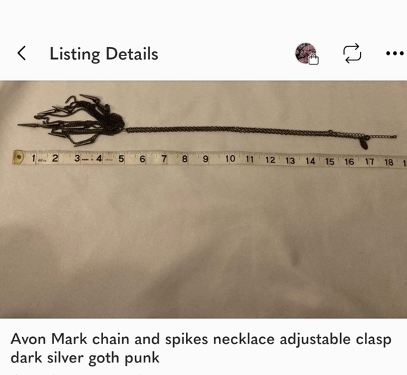 Avon Mark chain and spikes necklace adjustable clasp dark silver goth punk - Picture 4 of 5